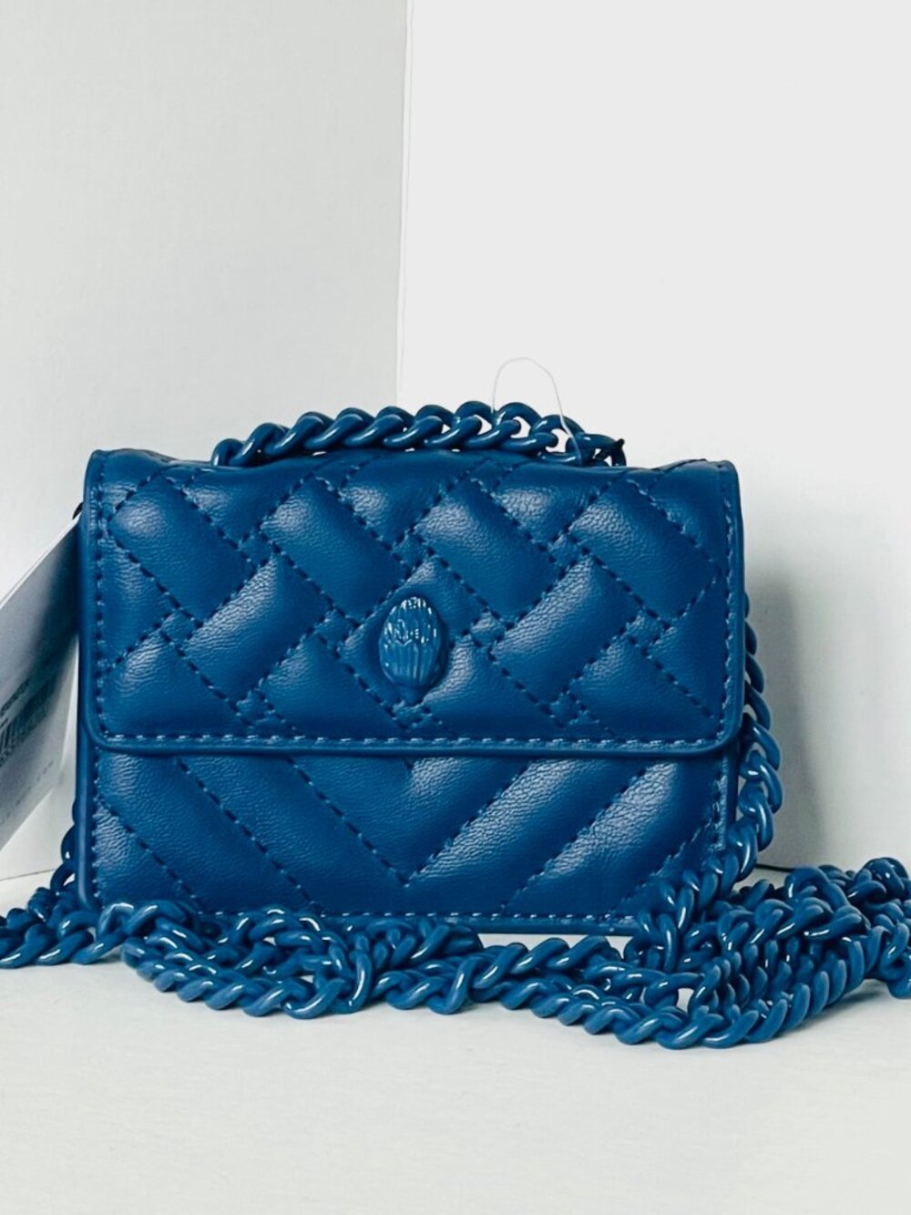 Kurt Geiger Micro Kensington Quilted Faux Leather Blue Denim Crossbody Bag Boxed